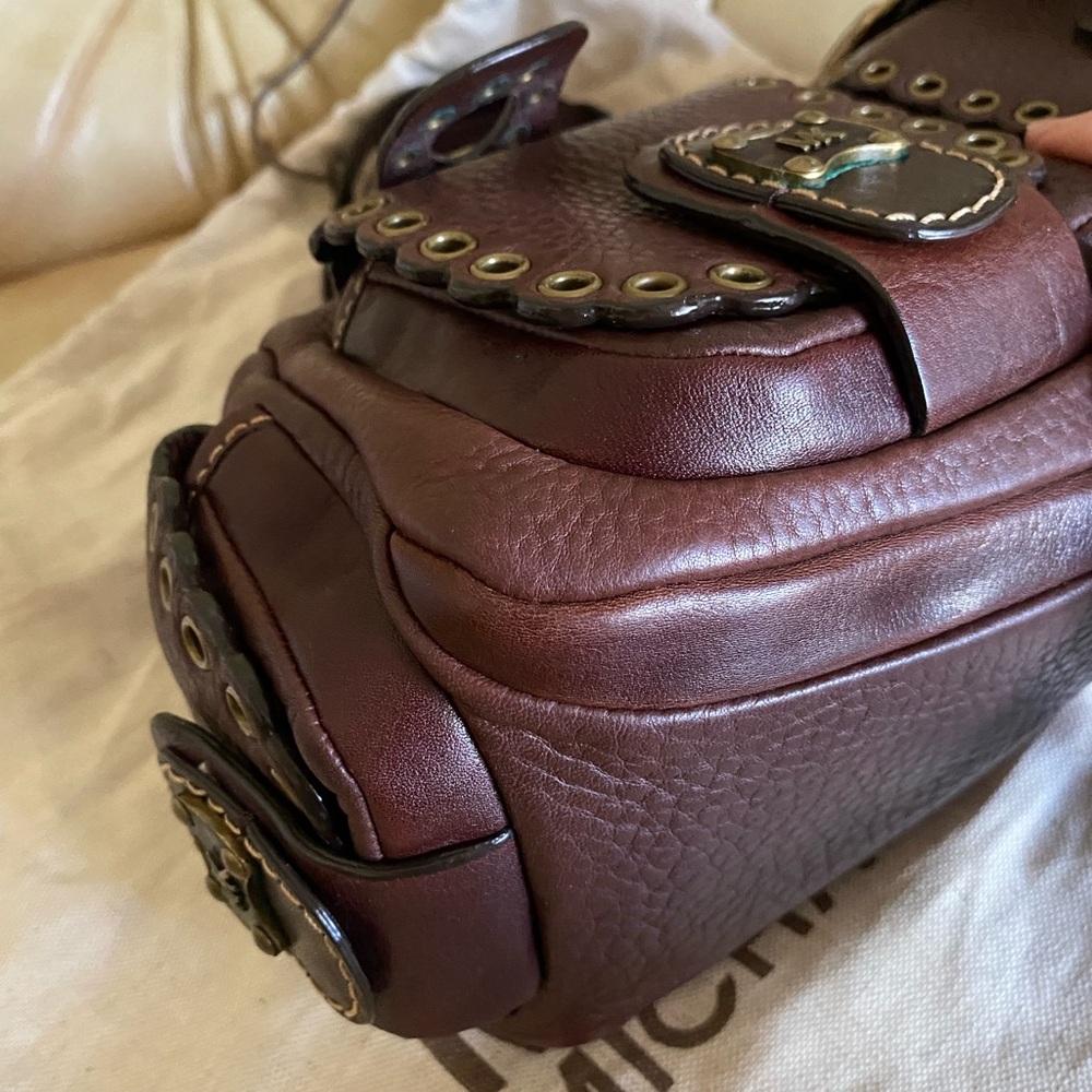 NWT Michael Kors Roadie Satchel Thick Leather Bag Grommets Rivets Brass Pebbled - Picture 14 of 16